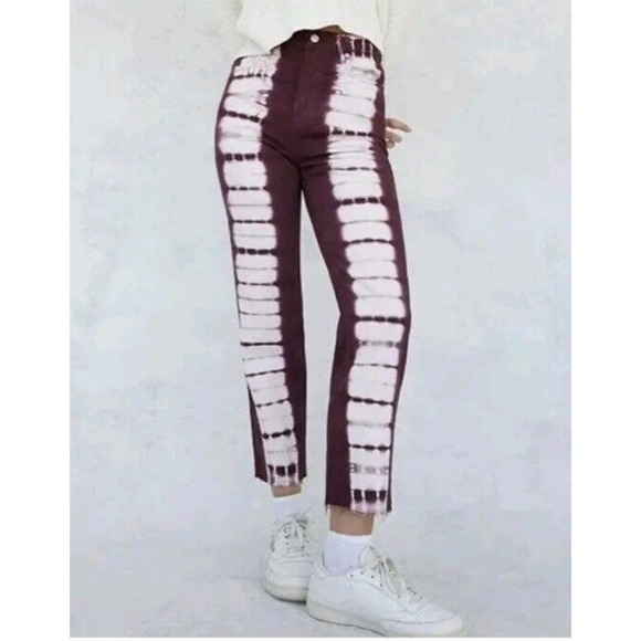 Pacsun 26 High Rise Straight Jeans Tie Dye Raw Hems Button Fly Eco Raspberry - Picture 1 of 13